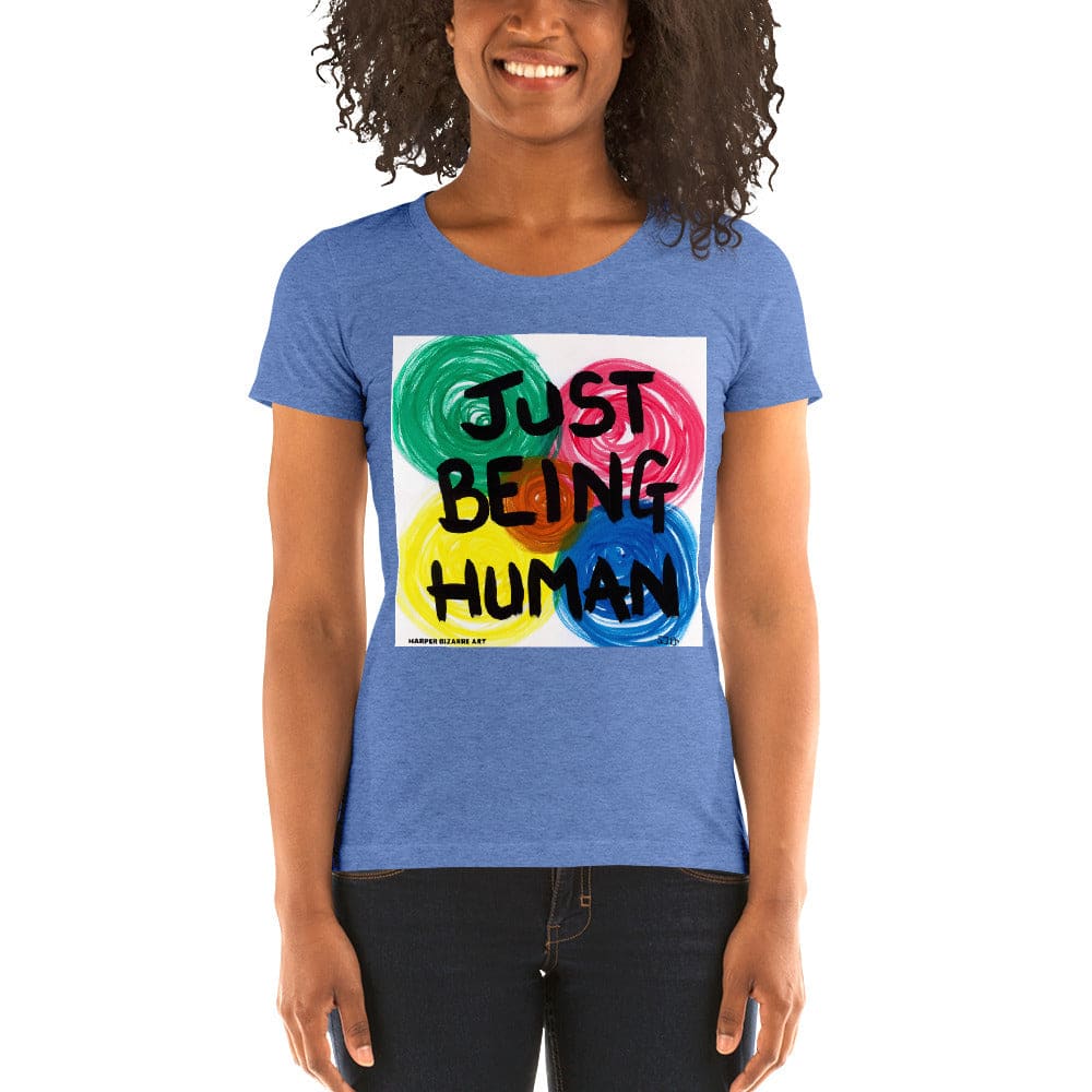 Blue tee shirt with exclusive artwork "Just being human" print 