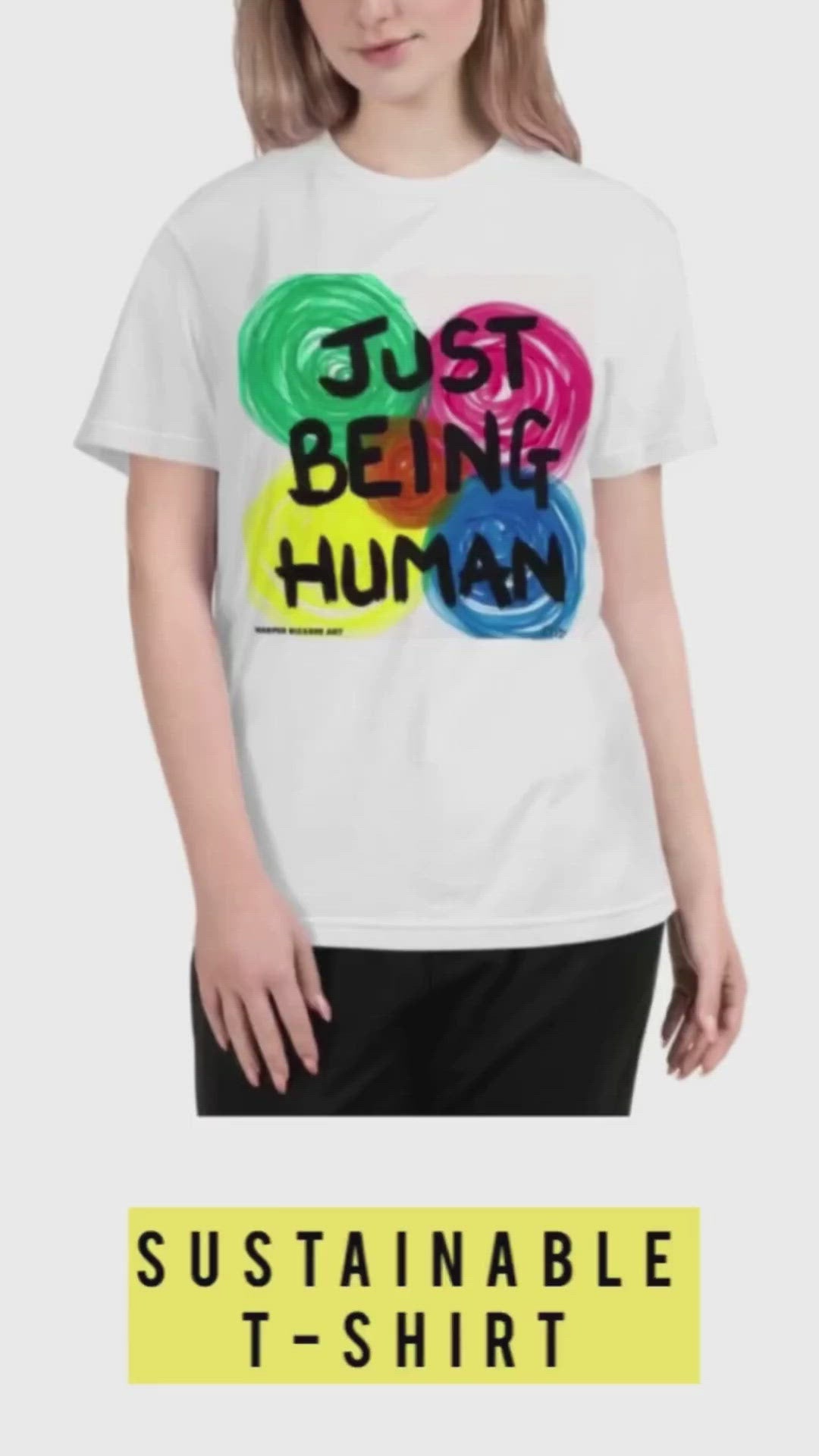 White tee-shirt with exclusive artwork "Just being human" print 
