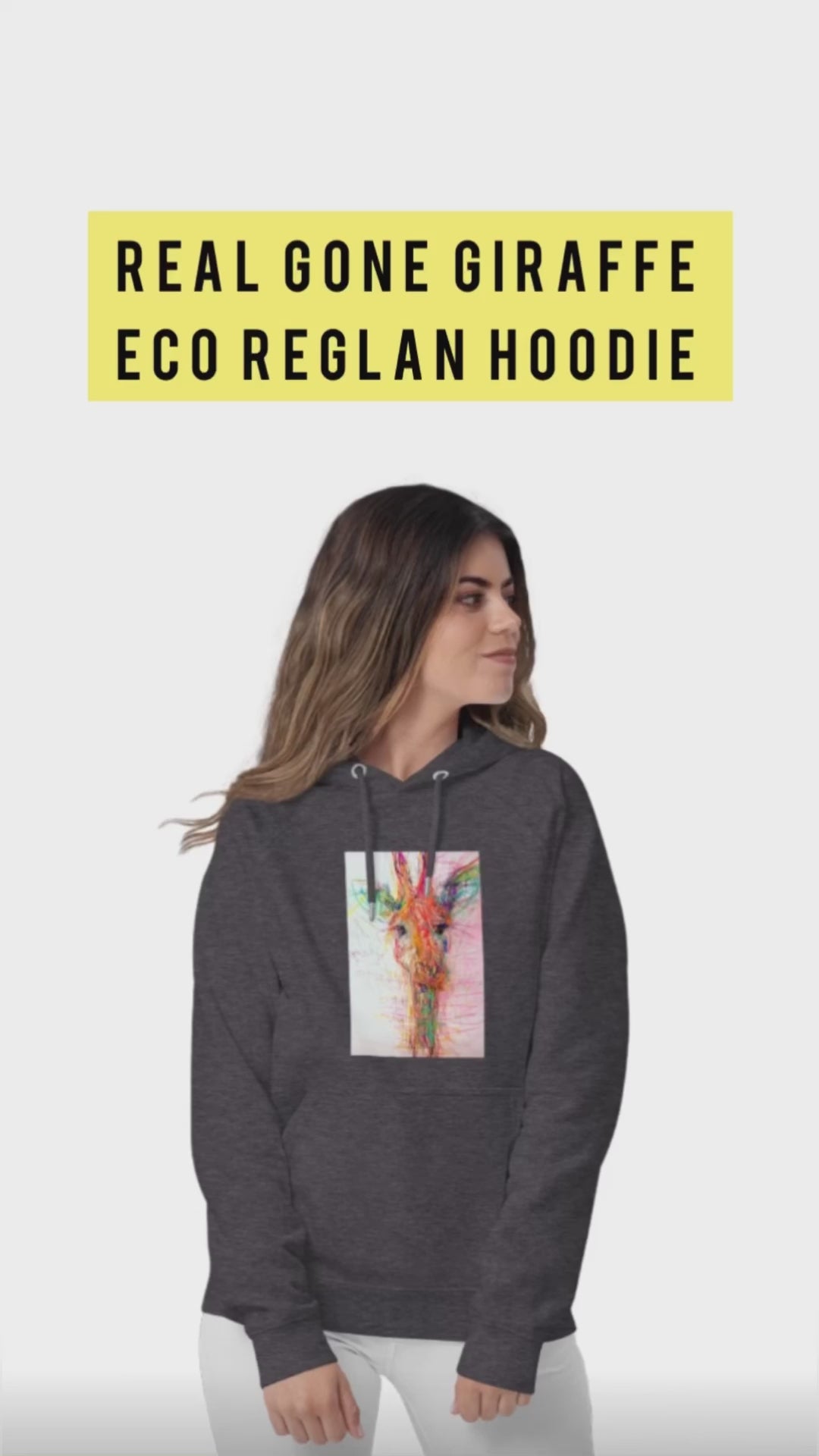 charcoal unisex hoodie with exclusive artwork "Real Gone Giraffe" print 