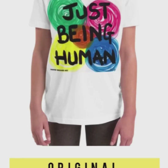 White tee-shirt with exclusive artwork "Just being human" print 