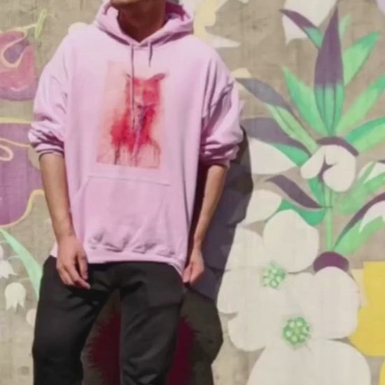 Pink unisex hoodie with exclusive artwork "Urban fox" print 