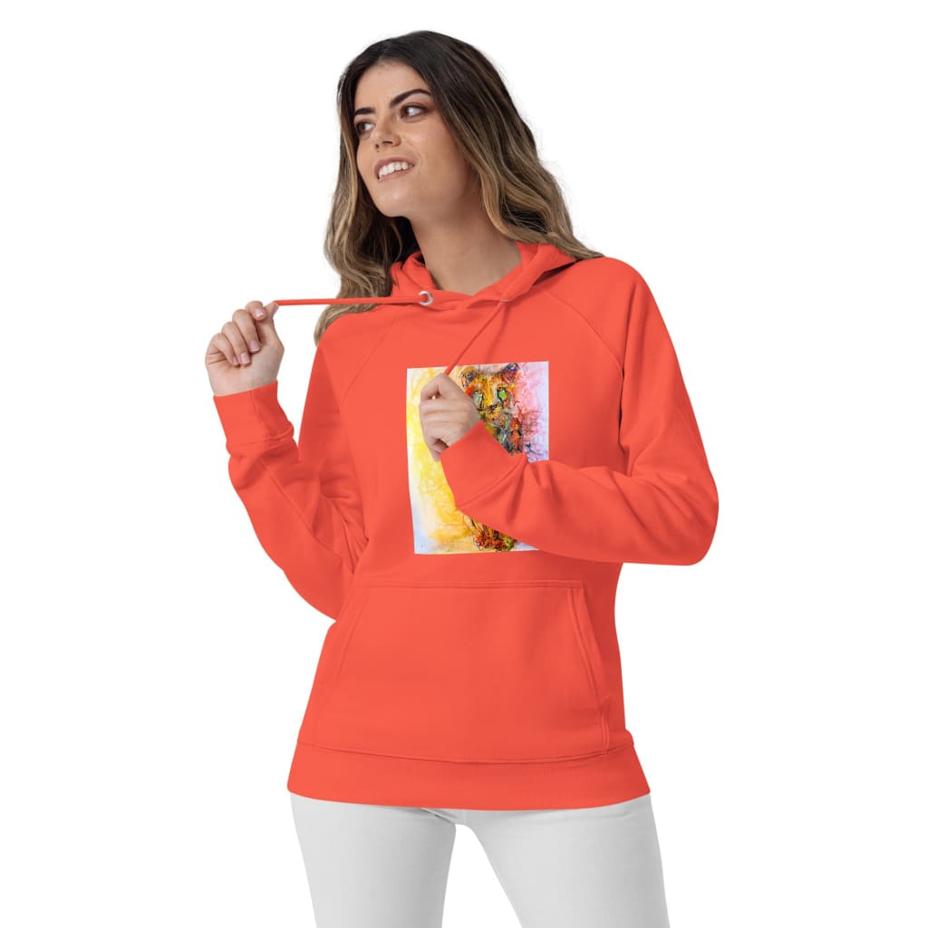 Eco-friendly red unisex hoodie with exclusive artwork "Cheetah - The Long Wait" print 