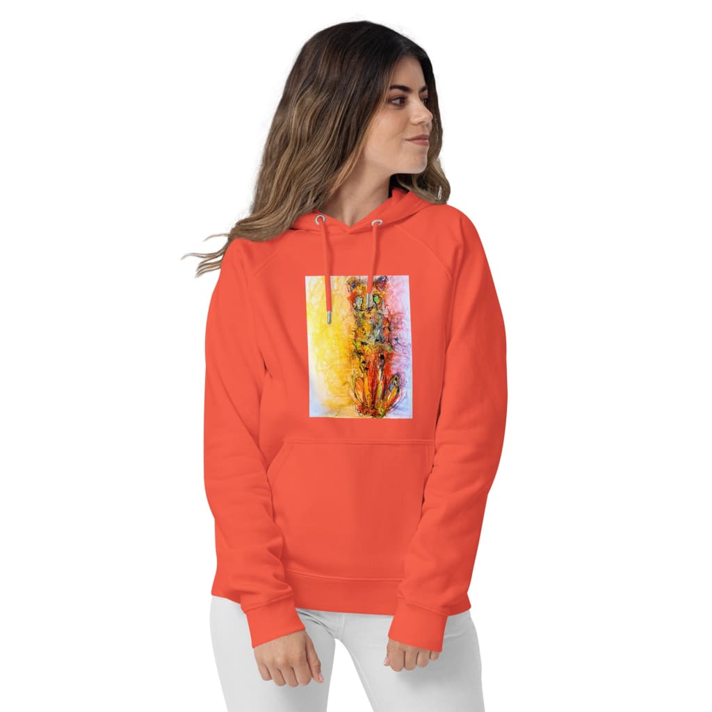 Red unisex hoodie with exclusive artwork "Cheetah - The Long Wait" print 