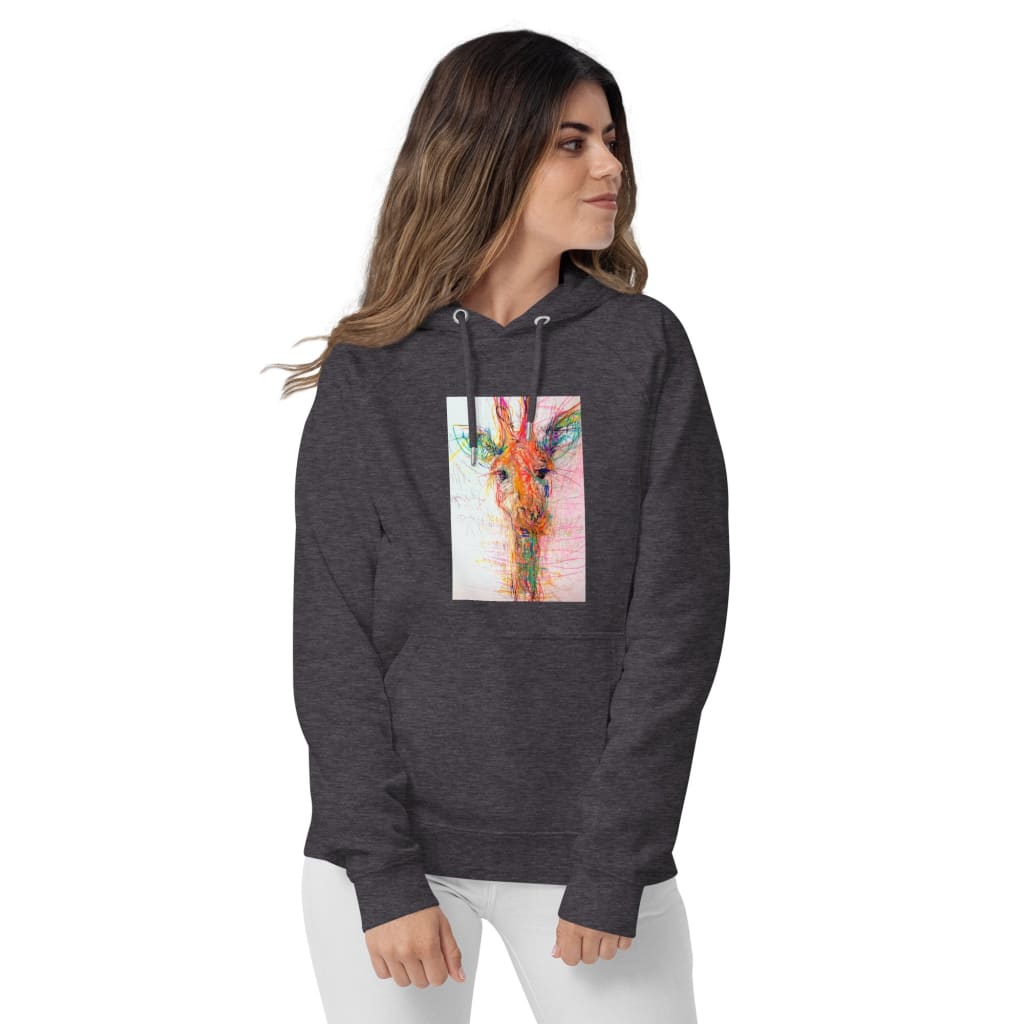 charcoal unisex hoodie with exclusive artwork "Real Gone Giraffe" print 
