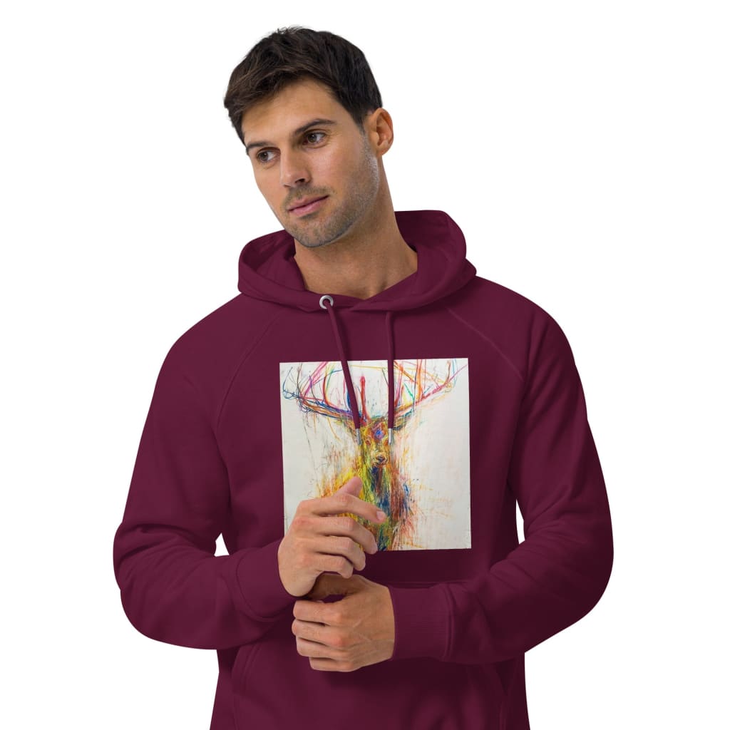 Maroon unisex hoodie with exclusive artwork "Stag" print 