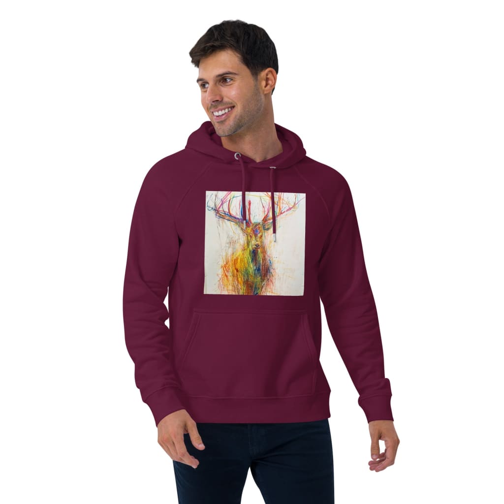 Maroon unisex hoodie with exclusive artwork "Stag" print 