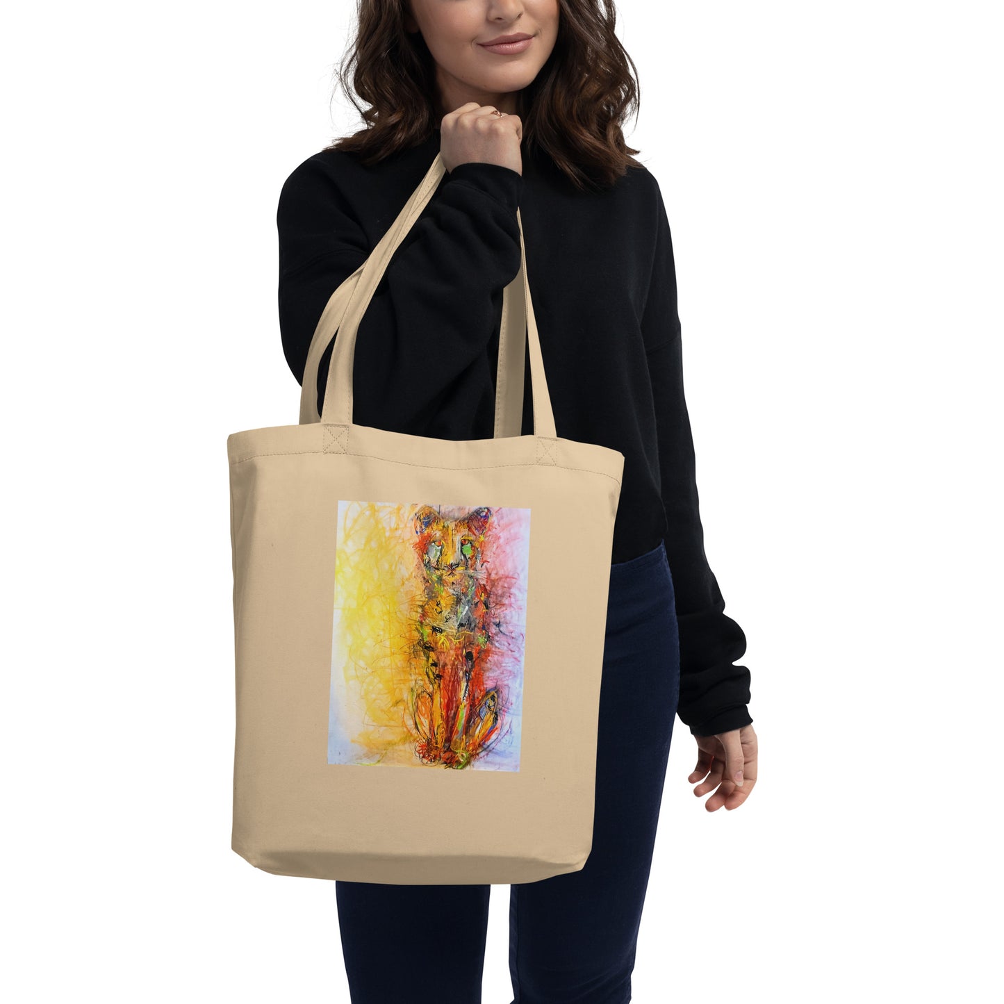 Oatmeal tote bag 100% certified organic cotton with exclusive artwork "The Long Wait" print 