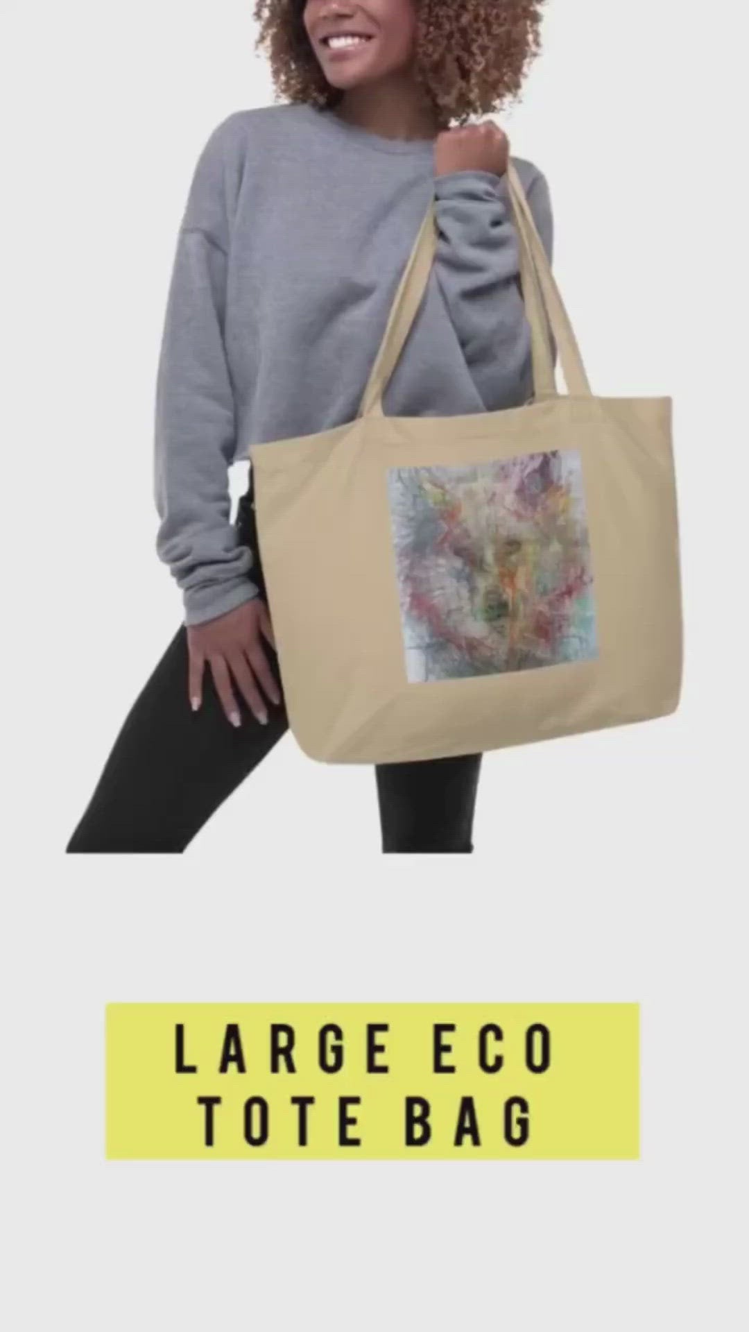 Large beige tote bag 100% certified organic cotton with exclusive artwork "Wolf Spirit" print