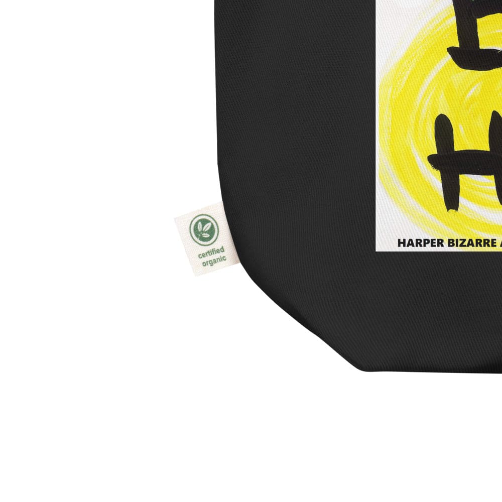 Black tote bag 100% certified organic cotton with exclusive artwork "Just being human" print 
