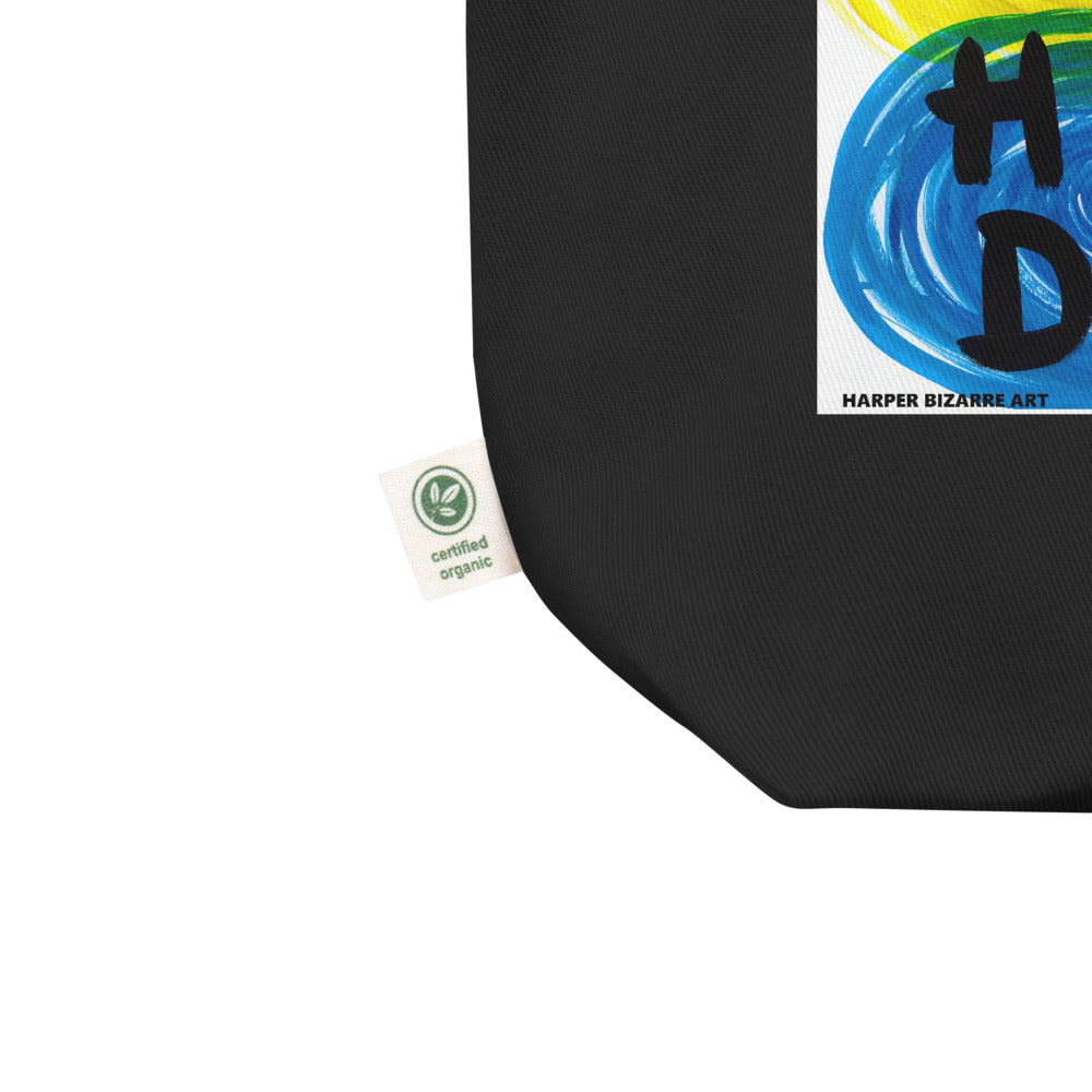 100% certified organic cotton black Tote bag with artwork "Human being, Human doing" print 