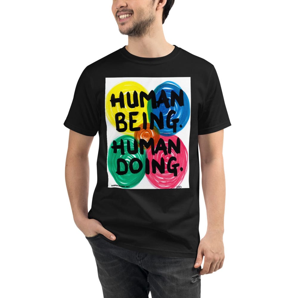 Black Tee-shirt with exclusive artwork "human being, human doing' print 