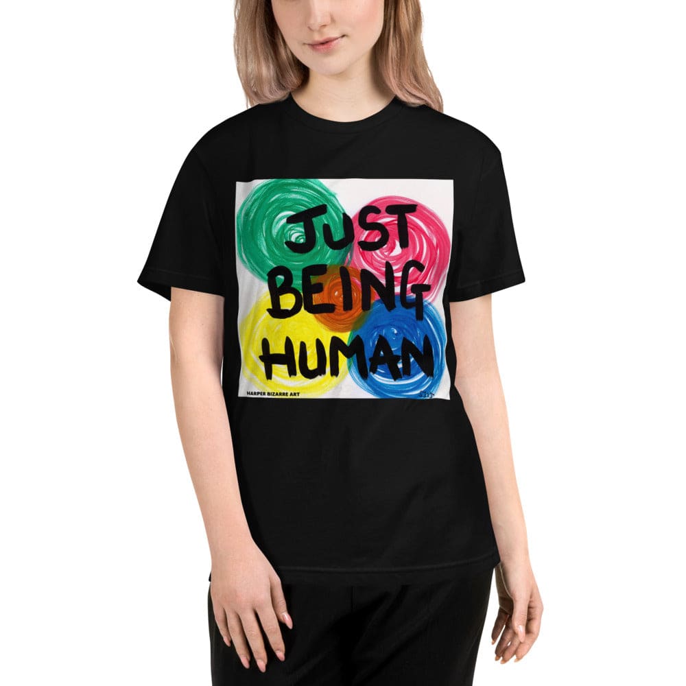 Black tee-shirt with exclusive artwork "Just being human" print 