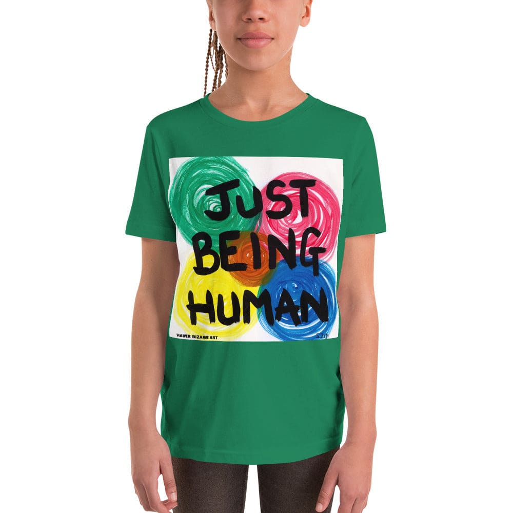 Green tee-shirt with exclusive artwork "Just being human" print 