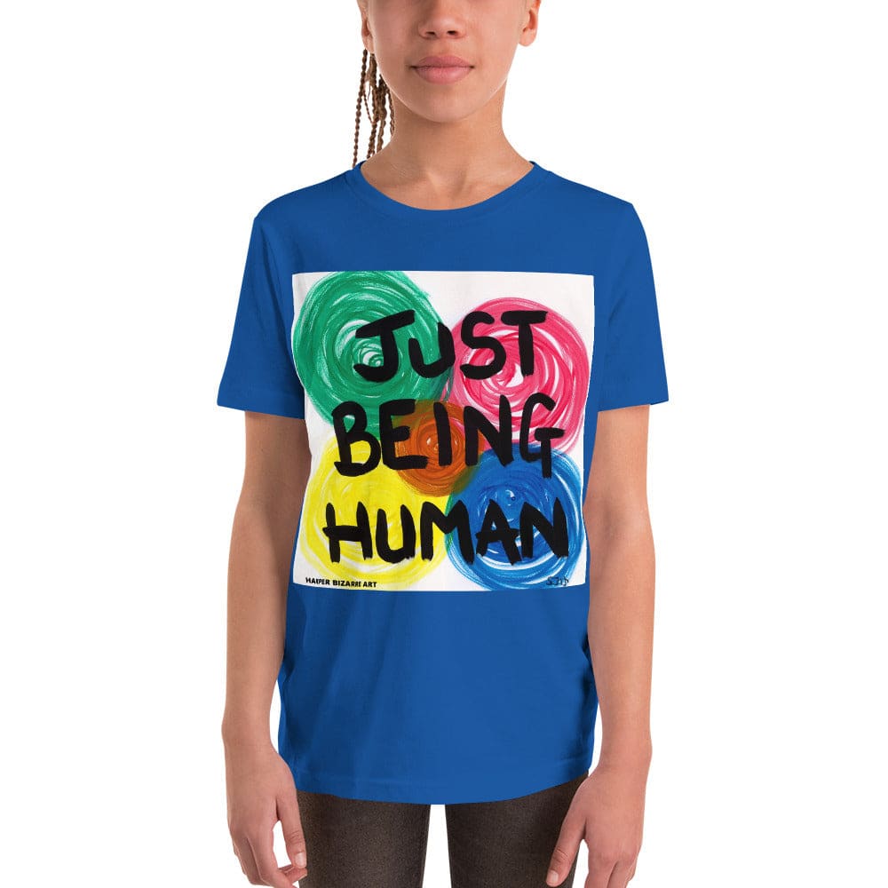 blue tee-shirt with exclusive artwork "Just being human" print 