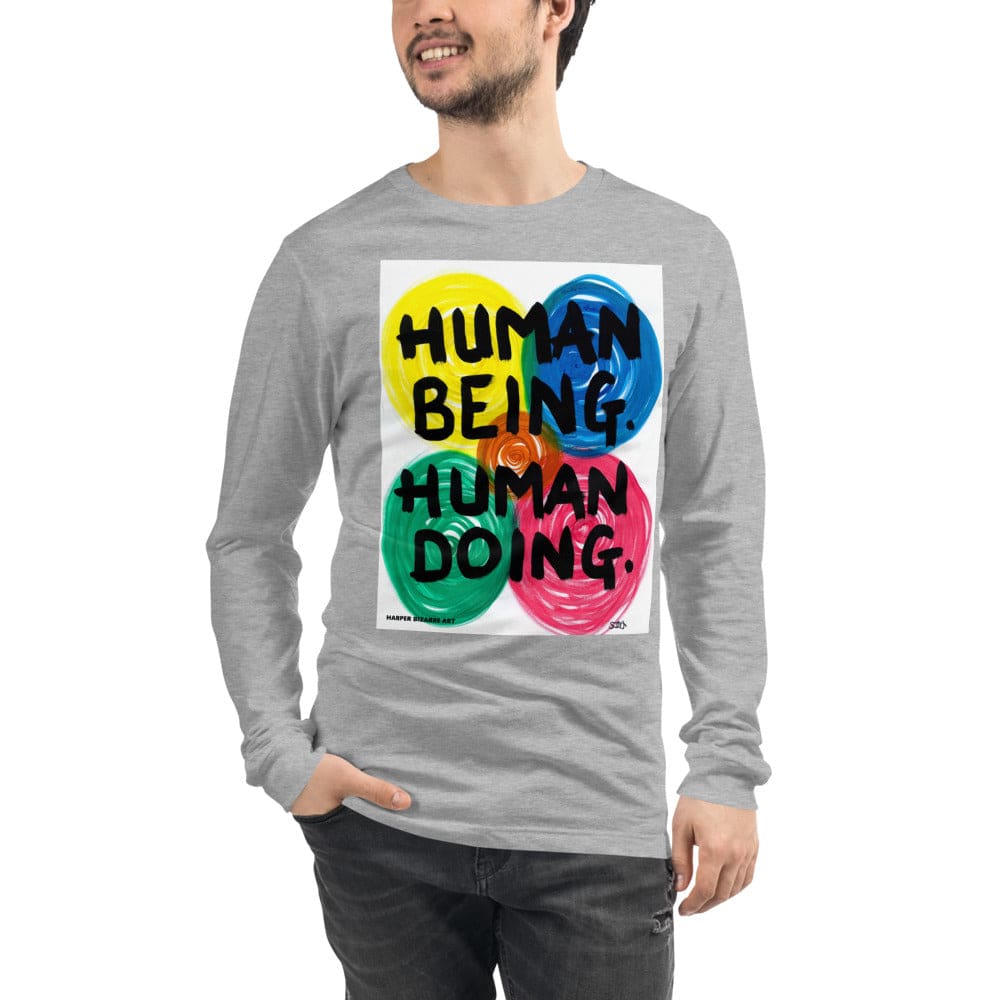 Grey long sleeves Tee-shirt with exclusive artwork "human being, human doing' print 