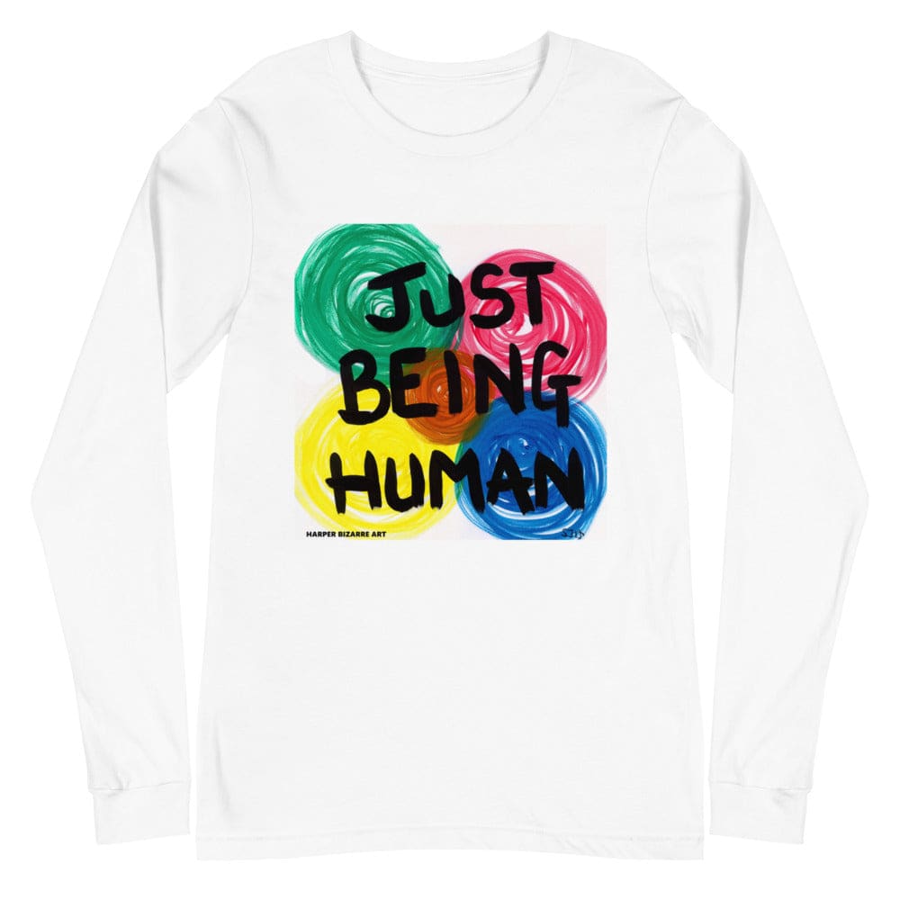 "JUST BEING HUMAN" Original artwork on your Unisex Long Sleeve Tee - Arts4refugees