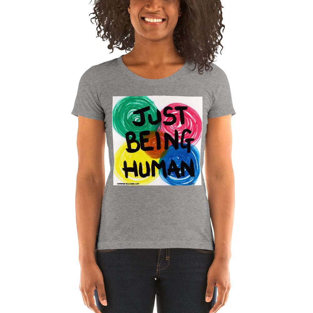 Dark grey tee shirt with exclusive artwork "Just being human" print 
